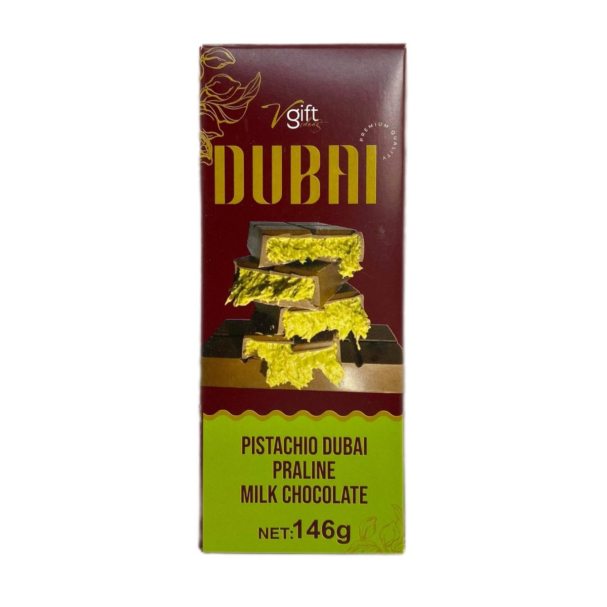V - Gift Pistachio Praline Dubai Chocolate Bar – 146g - TryAladdin