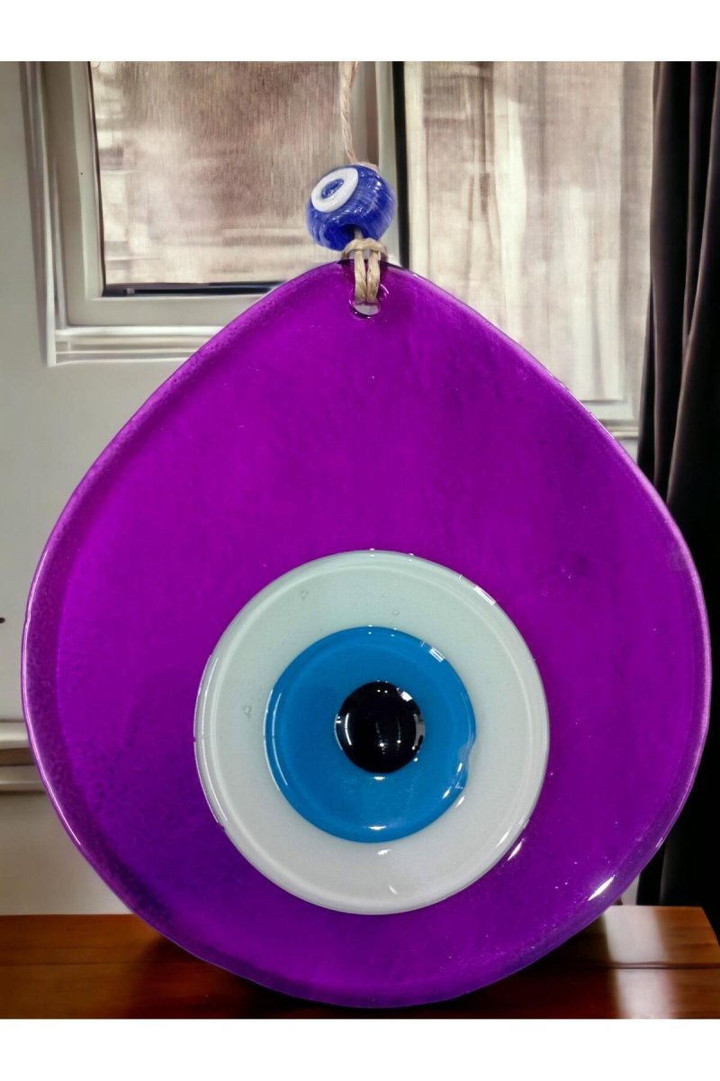 Blue Nazar Beaded Transparent Purple Color Drop Pattern Handmade Wall Ornament - TryAladdin