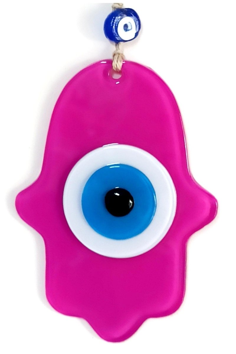 Nazar Beaded Fuchsia Color Hand Shaped Glass Wall Ornament - TryAladdin