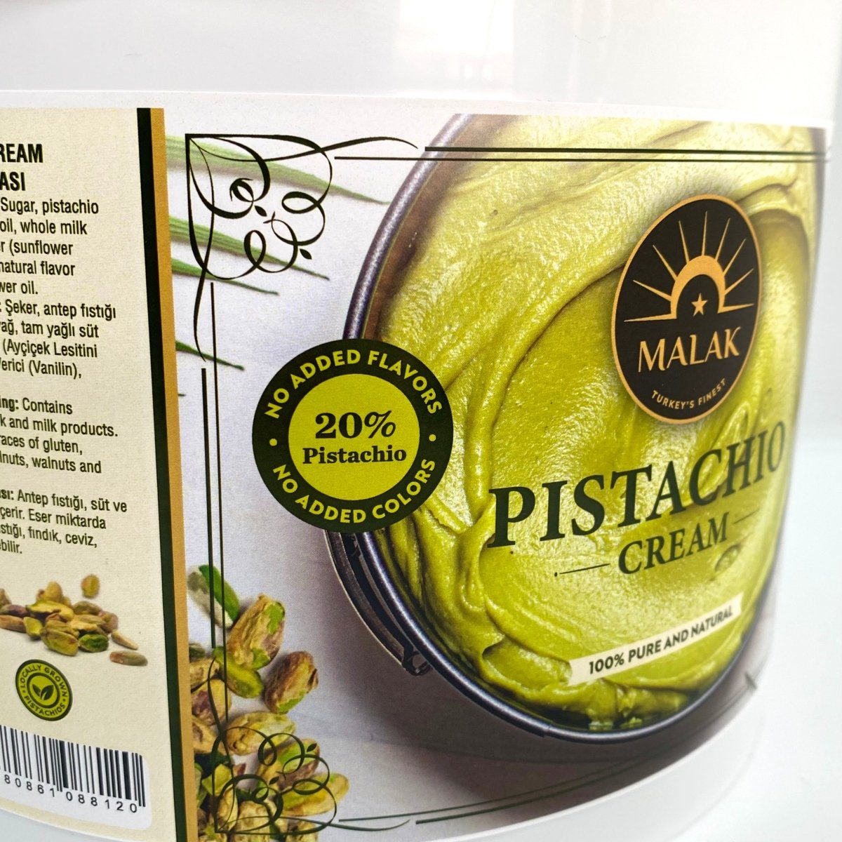 Malak Pistachio Cream with 20% Pistachio - 1.1. lb (5 Kg) Bulk Tub - TryAladdin