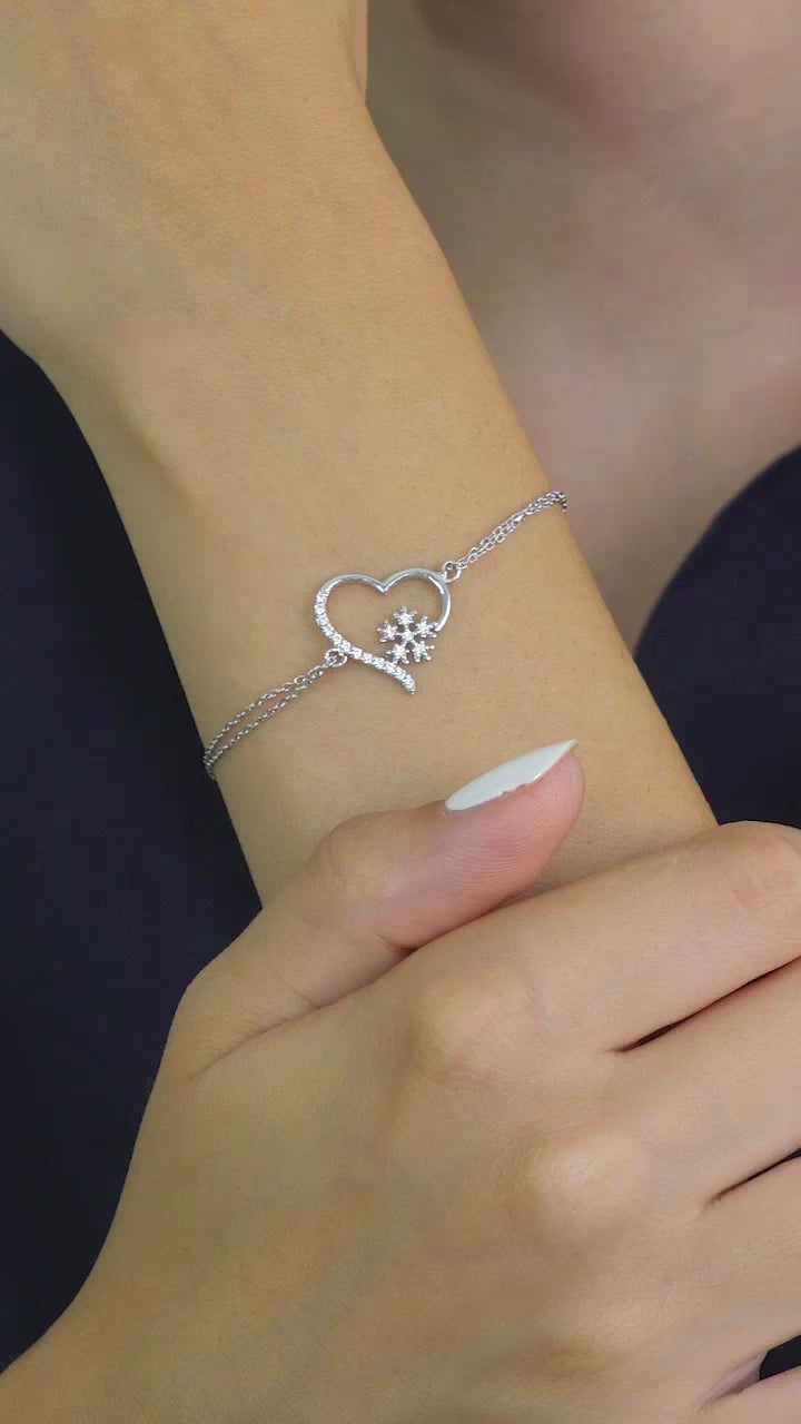 Taki | Bracciale Argento a Forma di Cuore con Fiocco di Neve Regalo di San Valentino